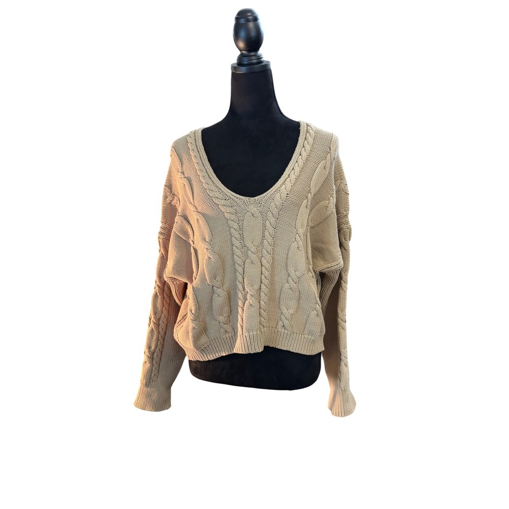 J. Crew Cable Knit V Neck Sweater Tan‎ Size L - Picture 5 of 12